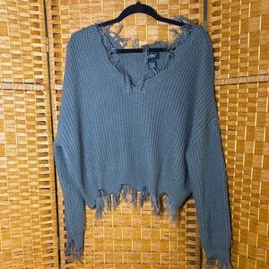 Just Polly frayed V-Neck Sweater - Charcoal Gray